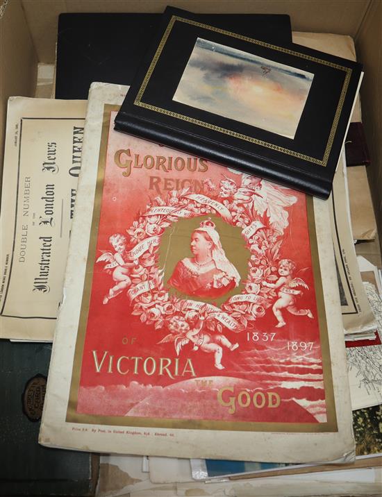 A group of watercolours, sketches, prints and ephemera, 19th/20th century